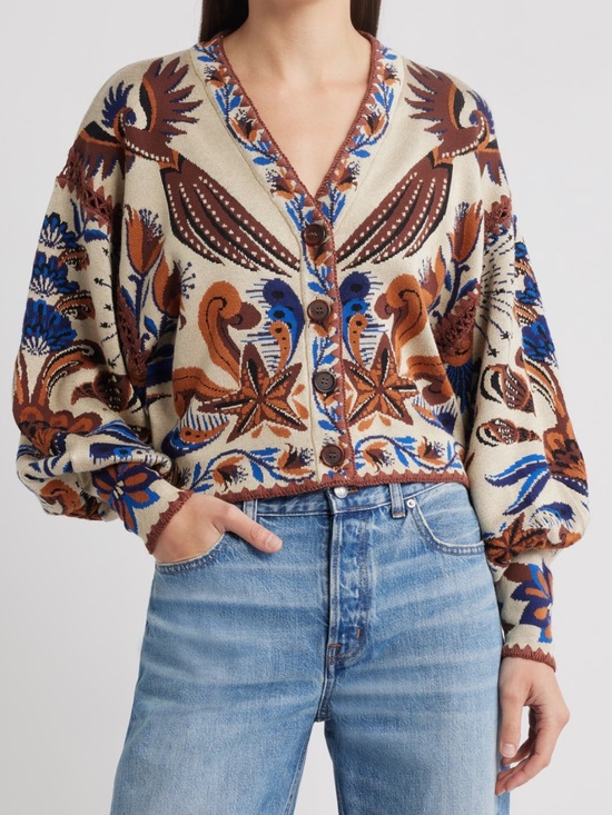 FARM Rio Sweaters - FARM Rio Nature Land Sand Knit Cardigan NWT Size XL Boho
